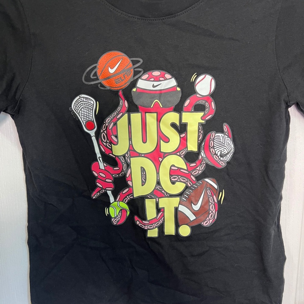 Nike Boys Size Small Black Just Do It Octopus Sports Graphic T-Shirt Cotton Tee - Picture 5 of 14